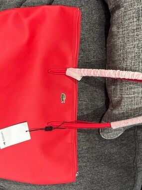 Lacoste Bright Red Tote with Crocodile Logo